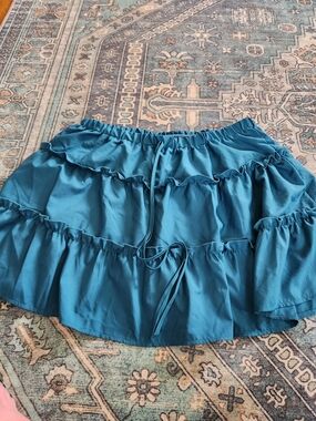 Teal Tiered Ruffle Mini Skirt - Women